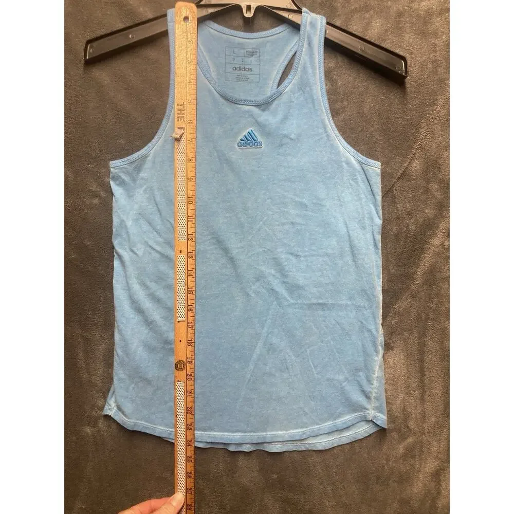 VTG Style Adidas Racerback Acid Wash VSCO Girl Youth Tank Top L Blue Sun-Faded